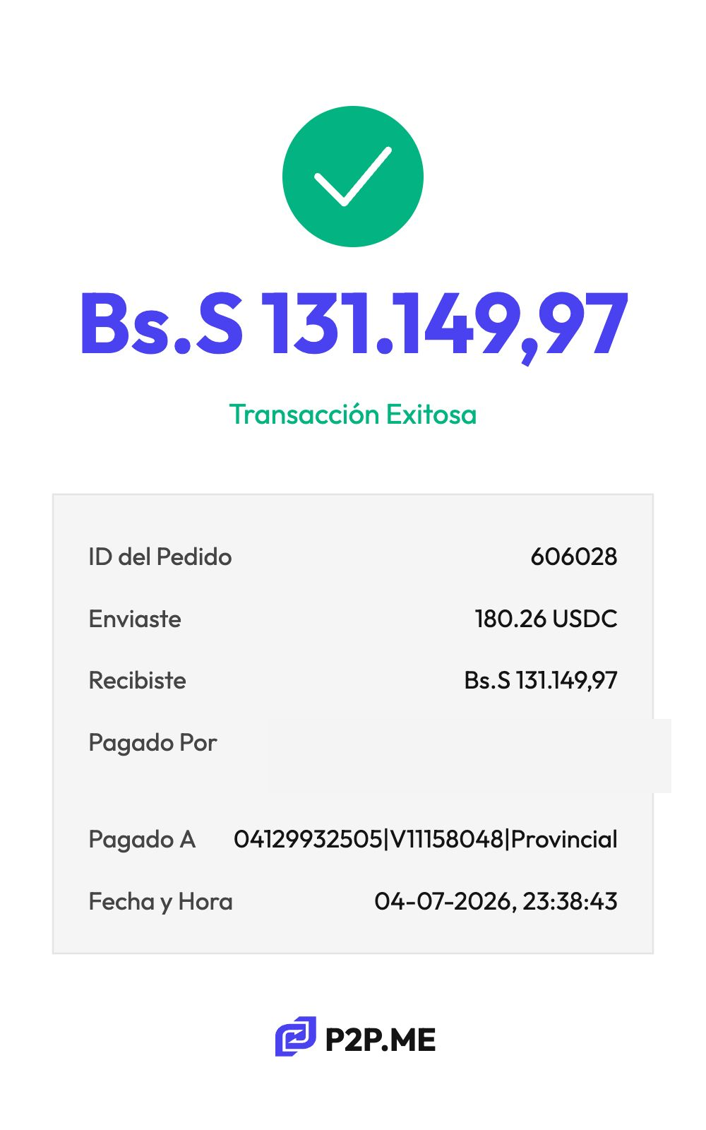Comprovante P2P.me